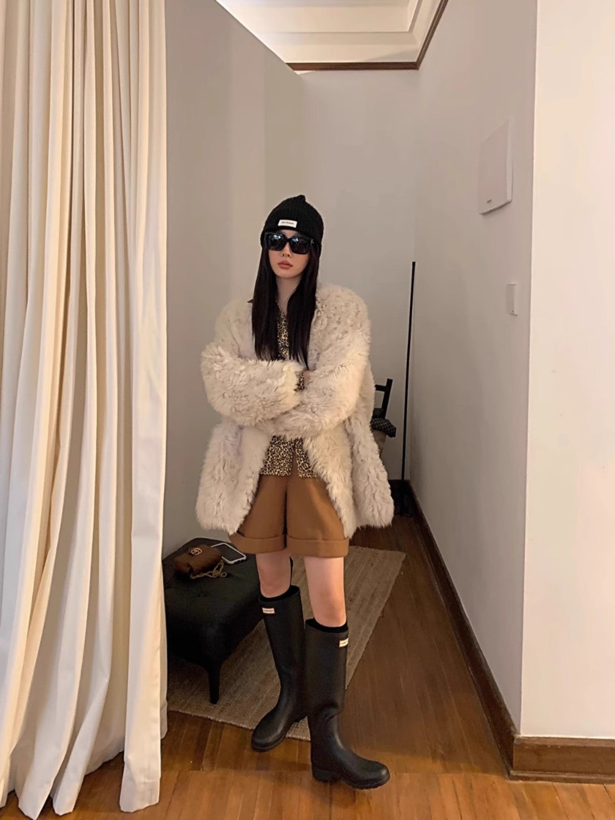 Peach Sheepskin Coat for Winter