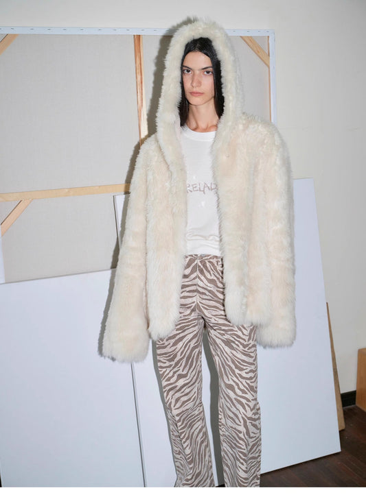 "Winter Snow" lazy silhouette hooded Tuscan curly sheepskin fur coat winter