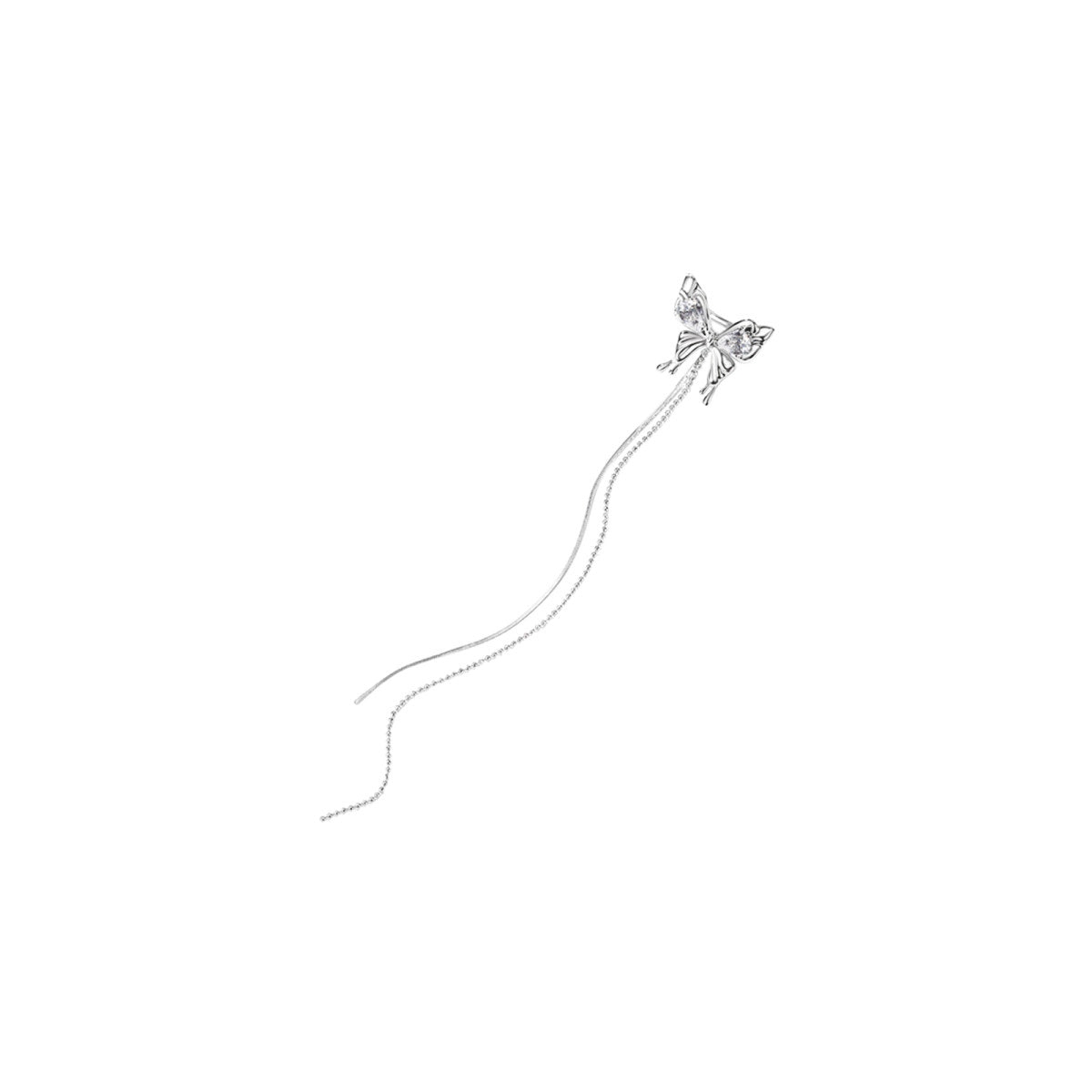 Elegant Butterfly Tassel Silver Earcuff-0