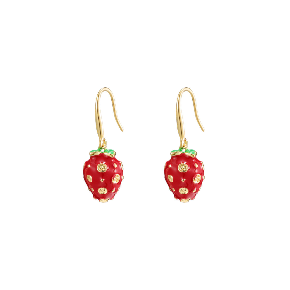 Dainty Strawberry Dangle Red Earrings-0
