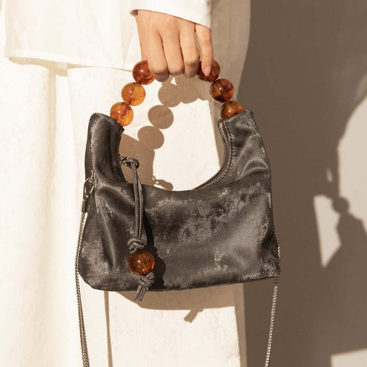 Charming Beaded Handle Leather Bag-1
