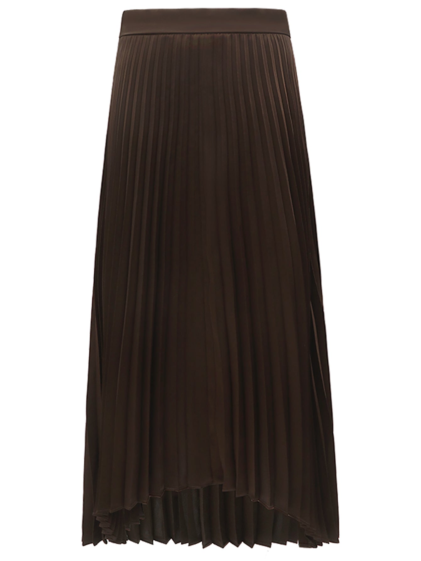 Chocolate Brown High-Low Asymmetric Pleated Midi Skirt-3