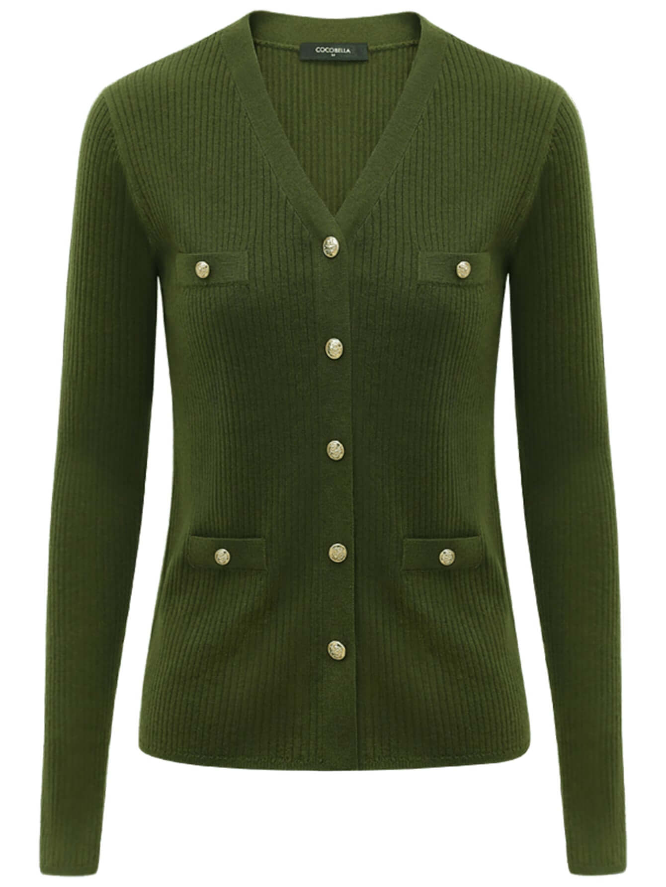 Classic V Neck Rib Green Knit Cardigan-3