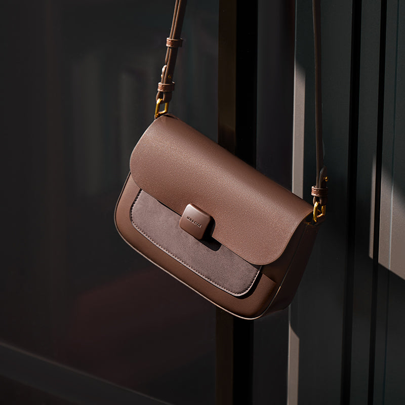 Compact Coffee Leather Box Shoulder Bag-4