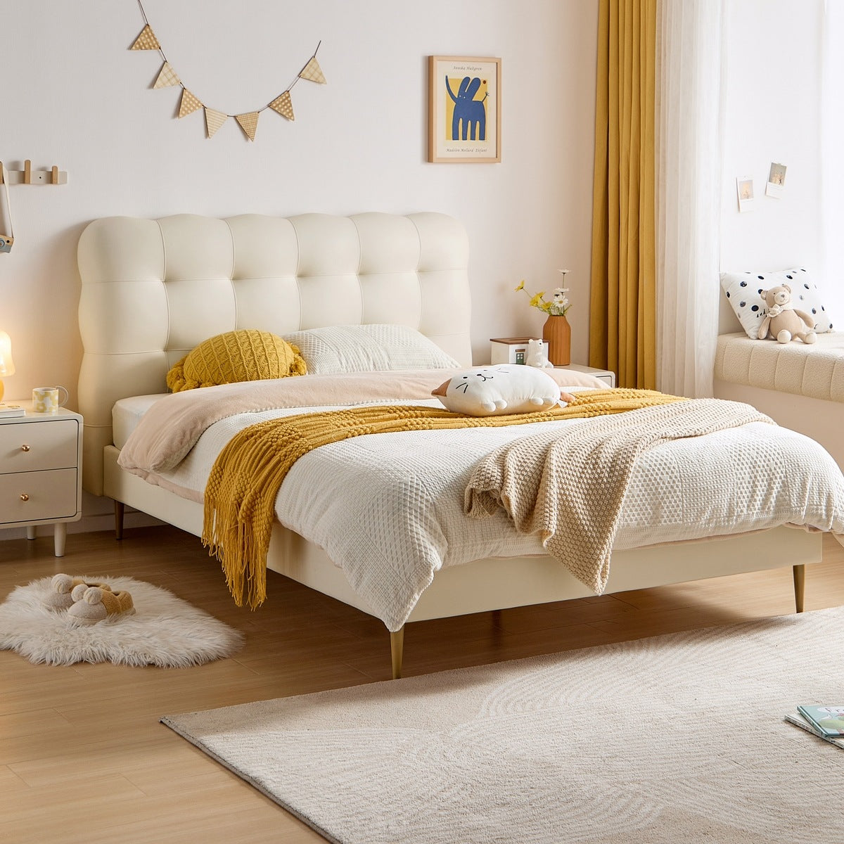 Cream Bubble Bed and Mattress for Children-4