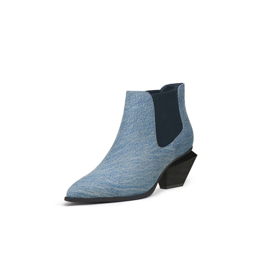 Classic Denim Blue Block Heel Ankle Boots-1