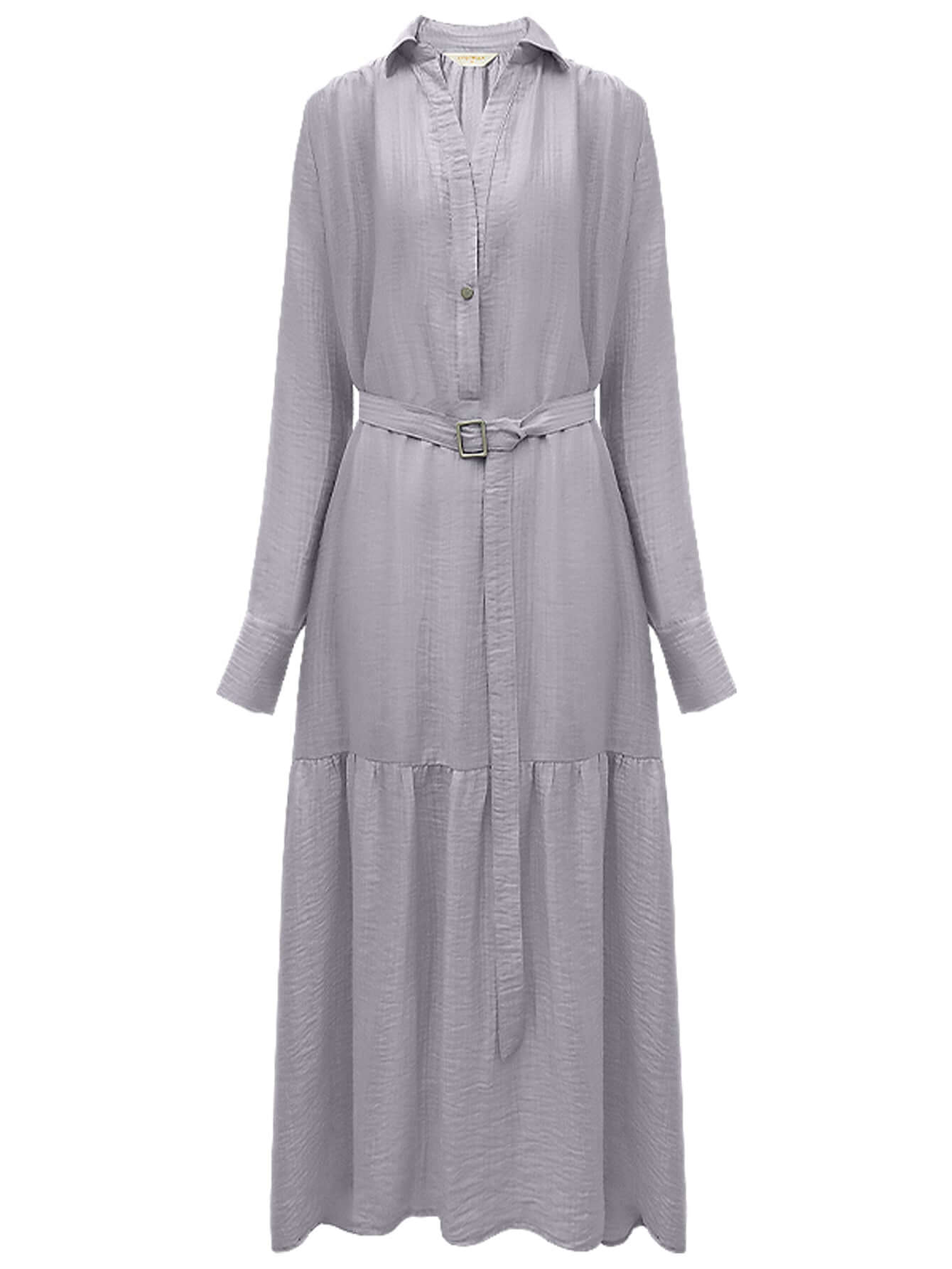 Glam Purple Pleated Long-Sleeve Shirt Dress-3