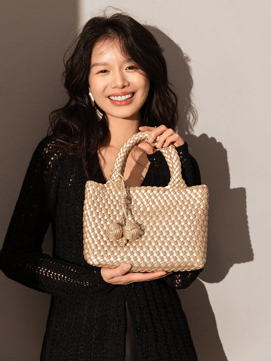 Happy Mini Woven Leather Top Handle Bag-1