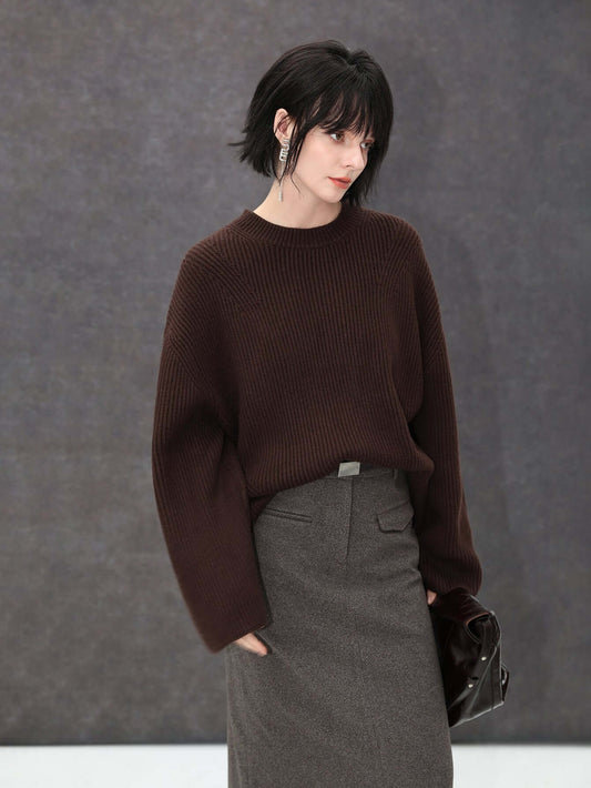 High-waisted Modern Charcoal Midi Skirt for Winter-1