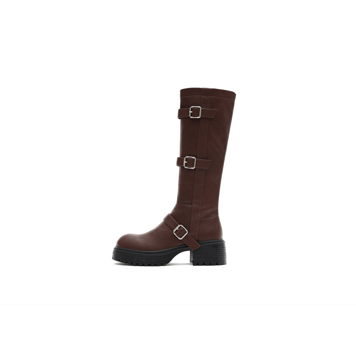 Mid-Calf Leather Boots with Buckles-5