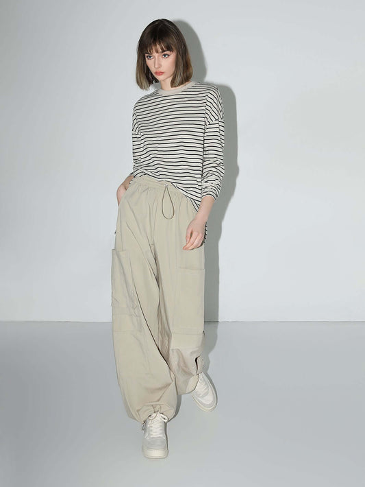 Nonchalant Black and White Striped Long Sleeve Tee-1