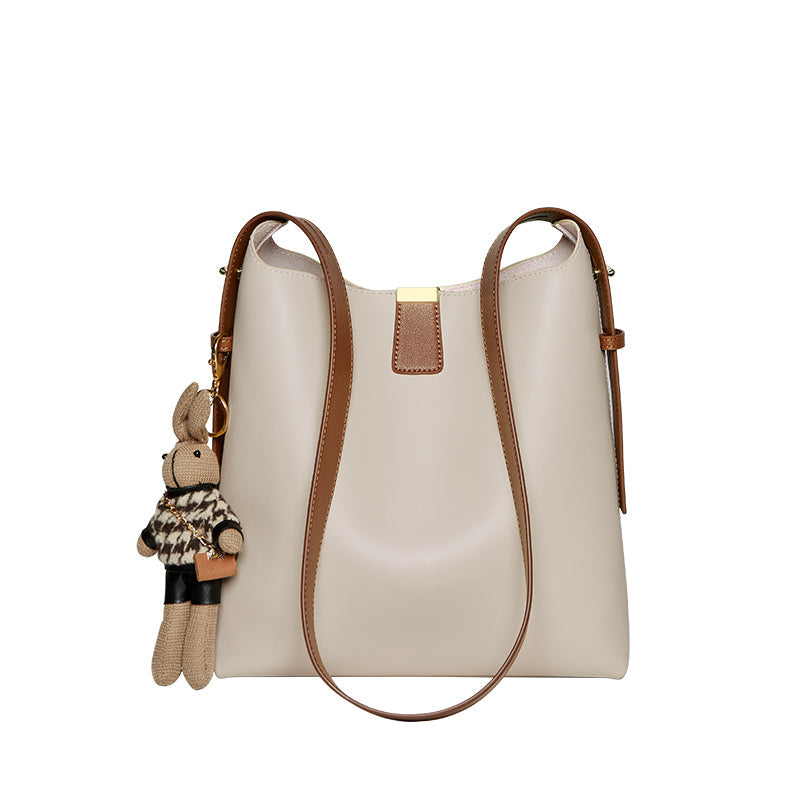 Rabbit Charm Leather Work Tote Bag-5