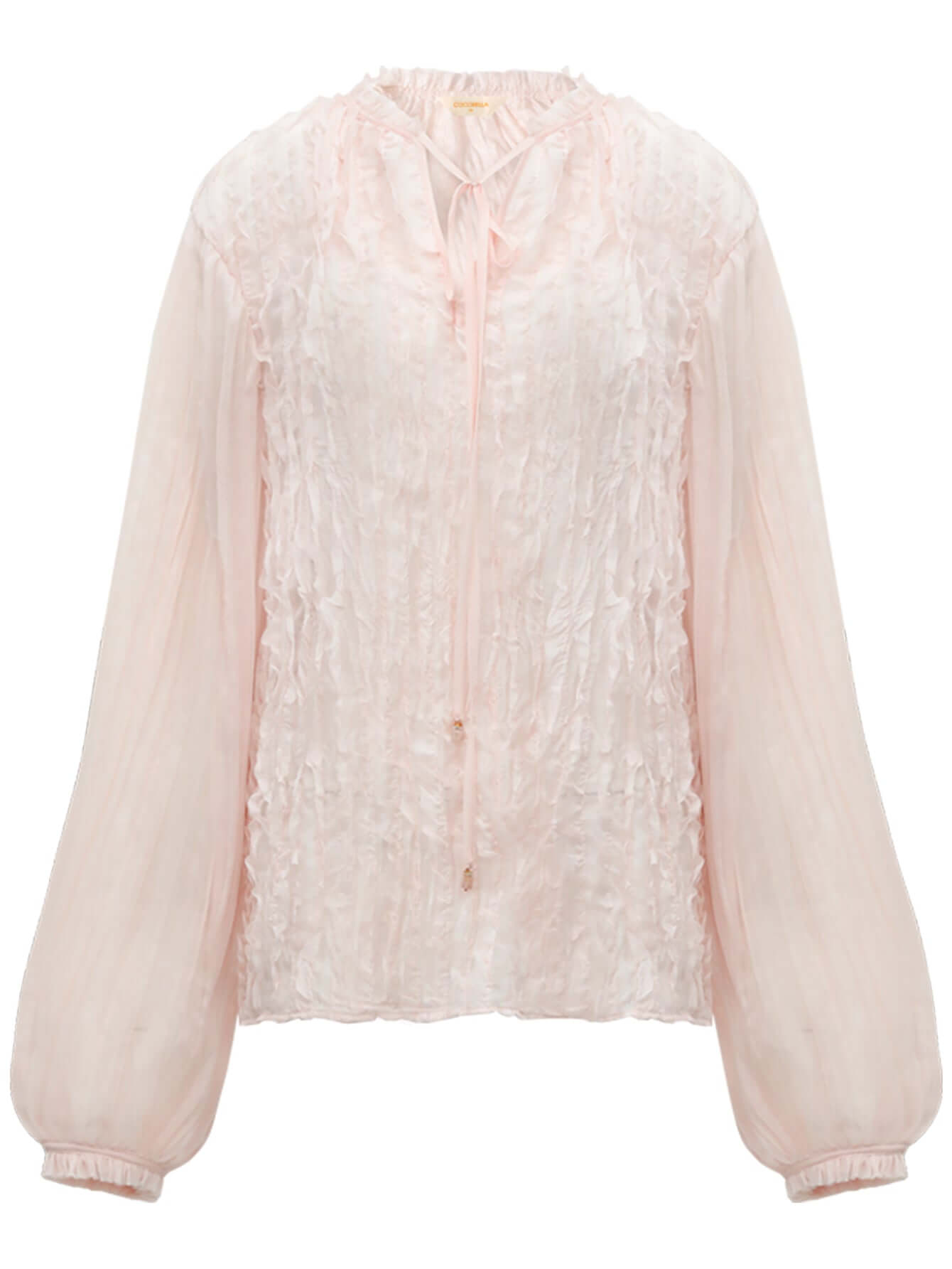 Romantic Soft Pink Blouse with Bubble Sleeves-3