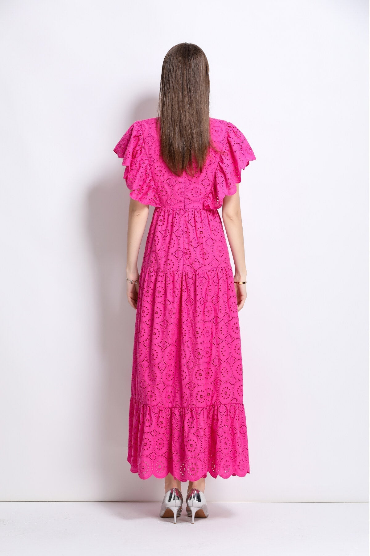 Samantha Lace Cut Out Ruffle Sleeve Maxi Dress-3