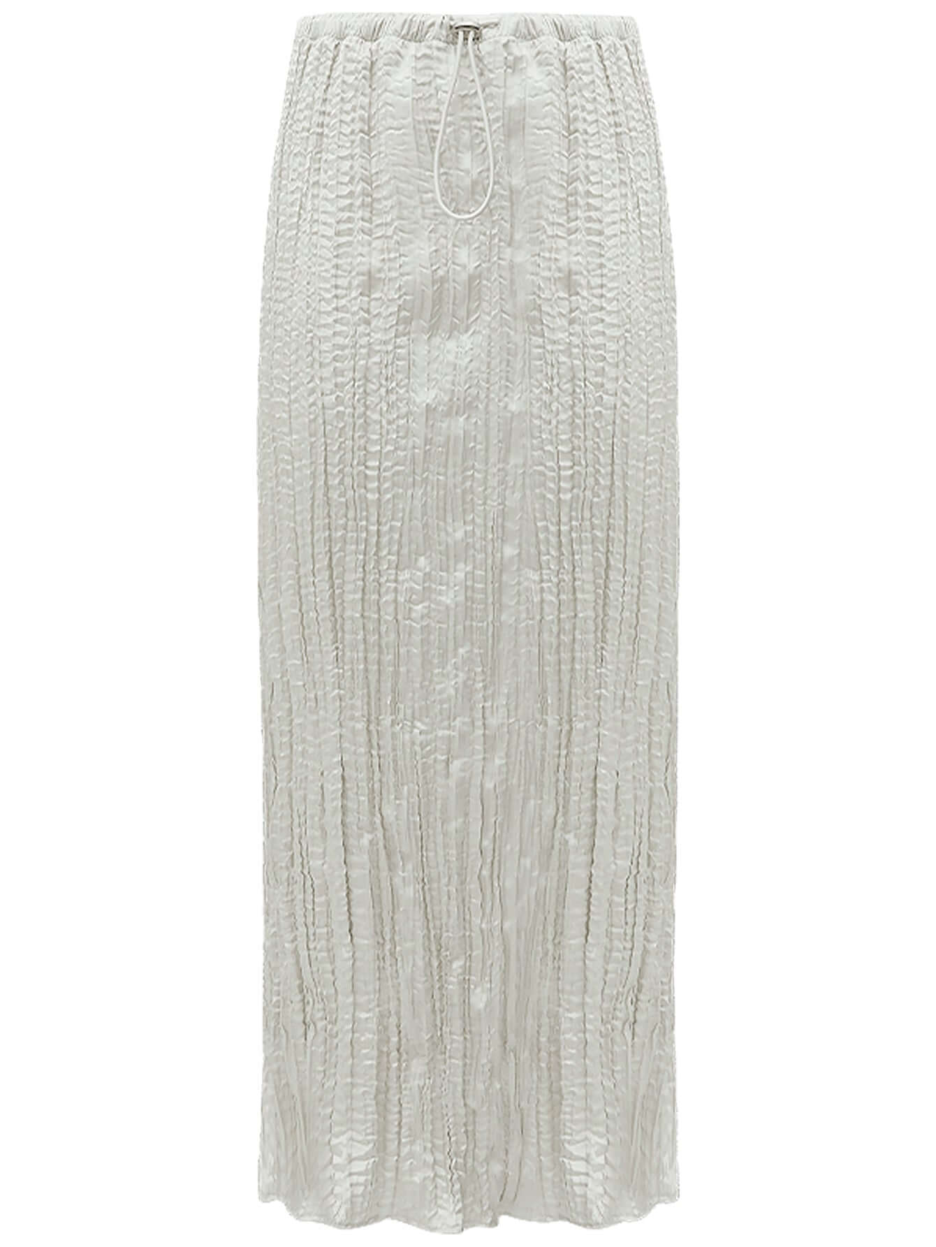 Satin Champagne Pleated Flowing A-Line Skirt-3