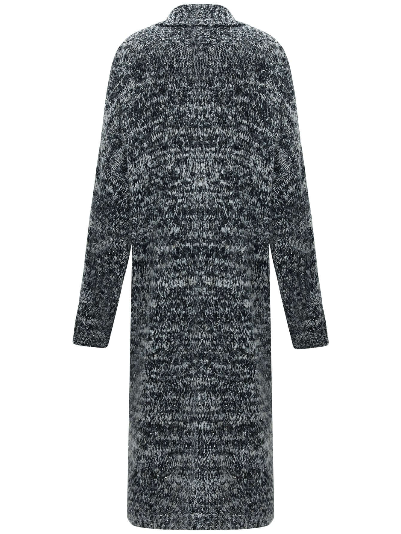 Shawl Collar Long Knitted Cardigan in Charcoal-4