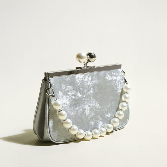 Silver Pearl Ball Clasp Top Handle Bag-1