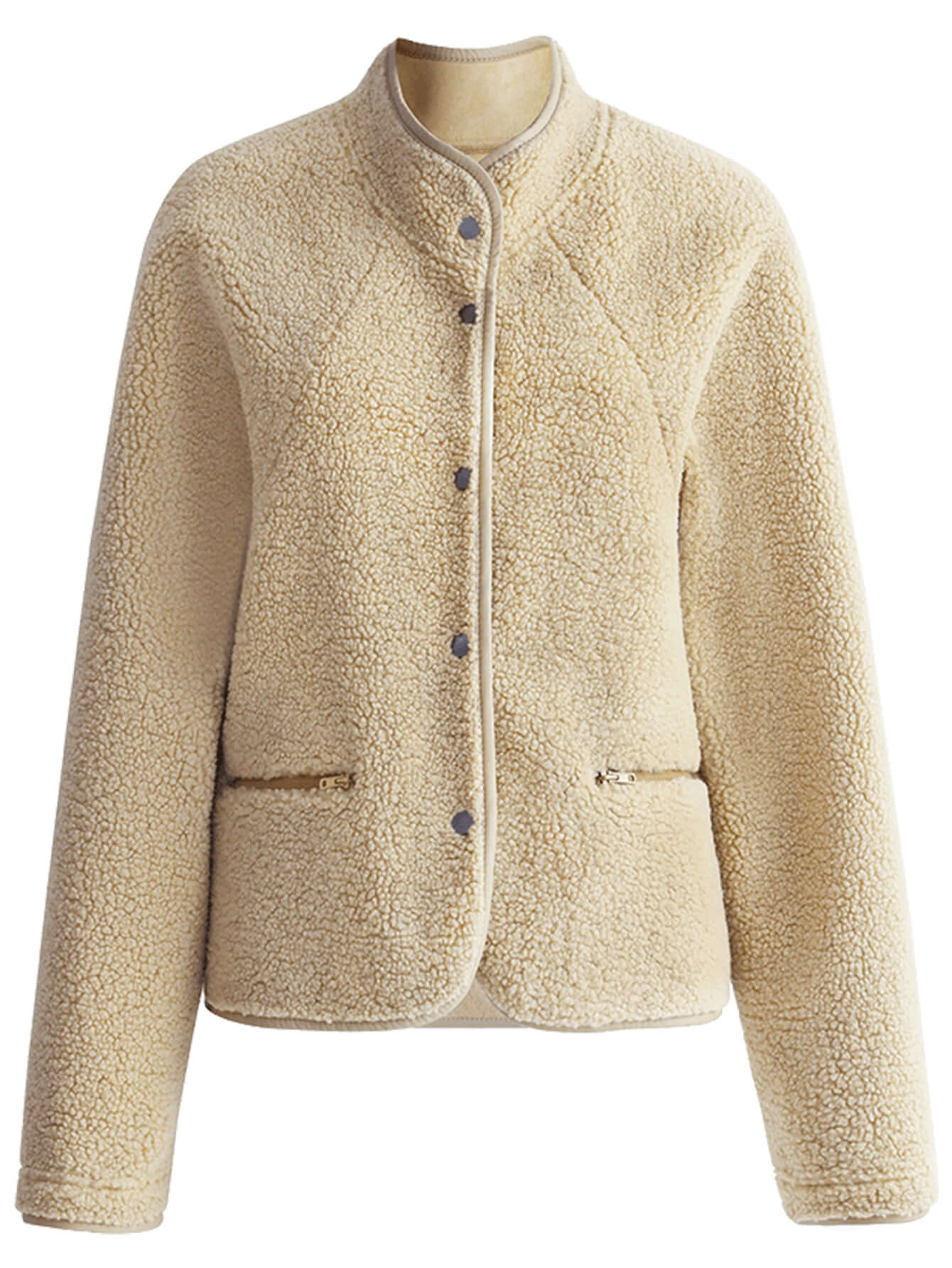 Teddy Letterman Warm Khaki Fleece Jacket-3