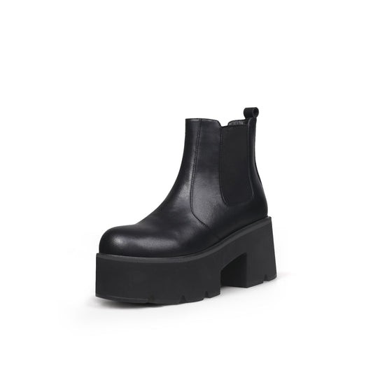 Thick Heel Paneled Black Platform Boots-1