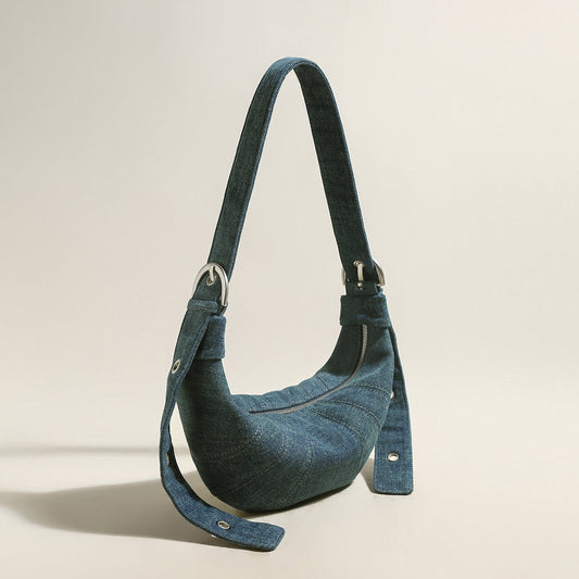 Understated Denim Croissant Mini Shoulder Bag-1