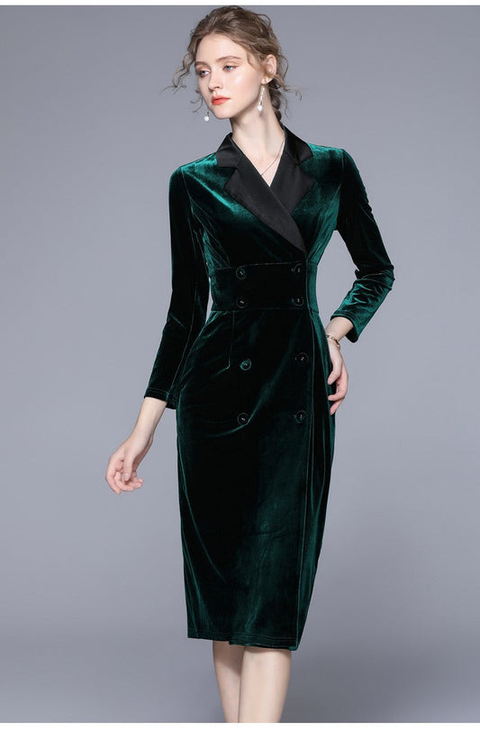 Velvet Green Slim Fit Midi Pencil Dress-1