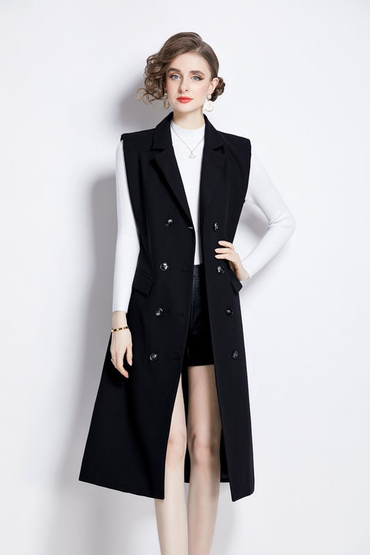 Vintage Double Breasted Blazer Dress with Knitted Undershirt-1