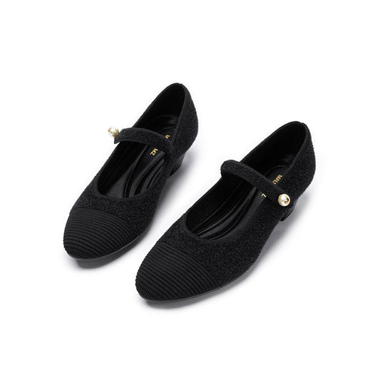 Vintage Tweed Low Heel Strap Mary Jane Shoes-1