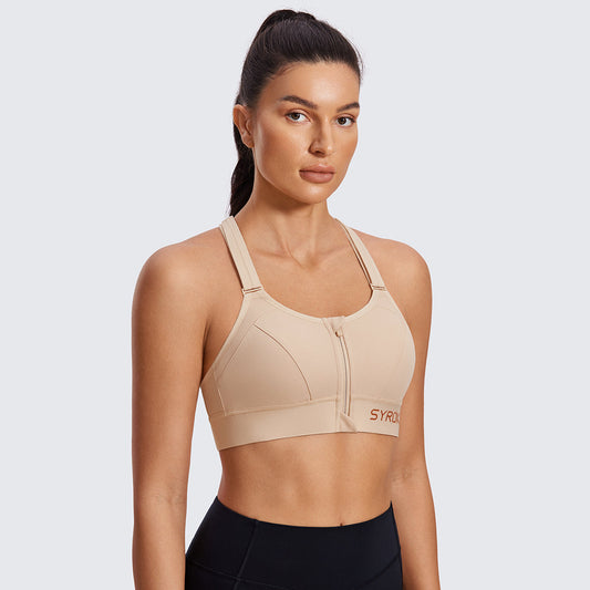 Zip Front Large Padded High Impact Sports Bra-1