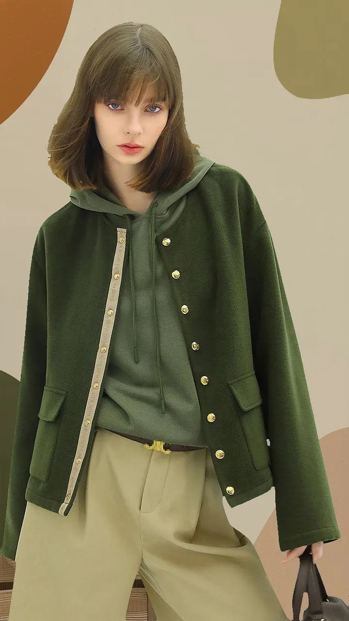 Green Jacket with Gold Snap Buttons