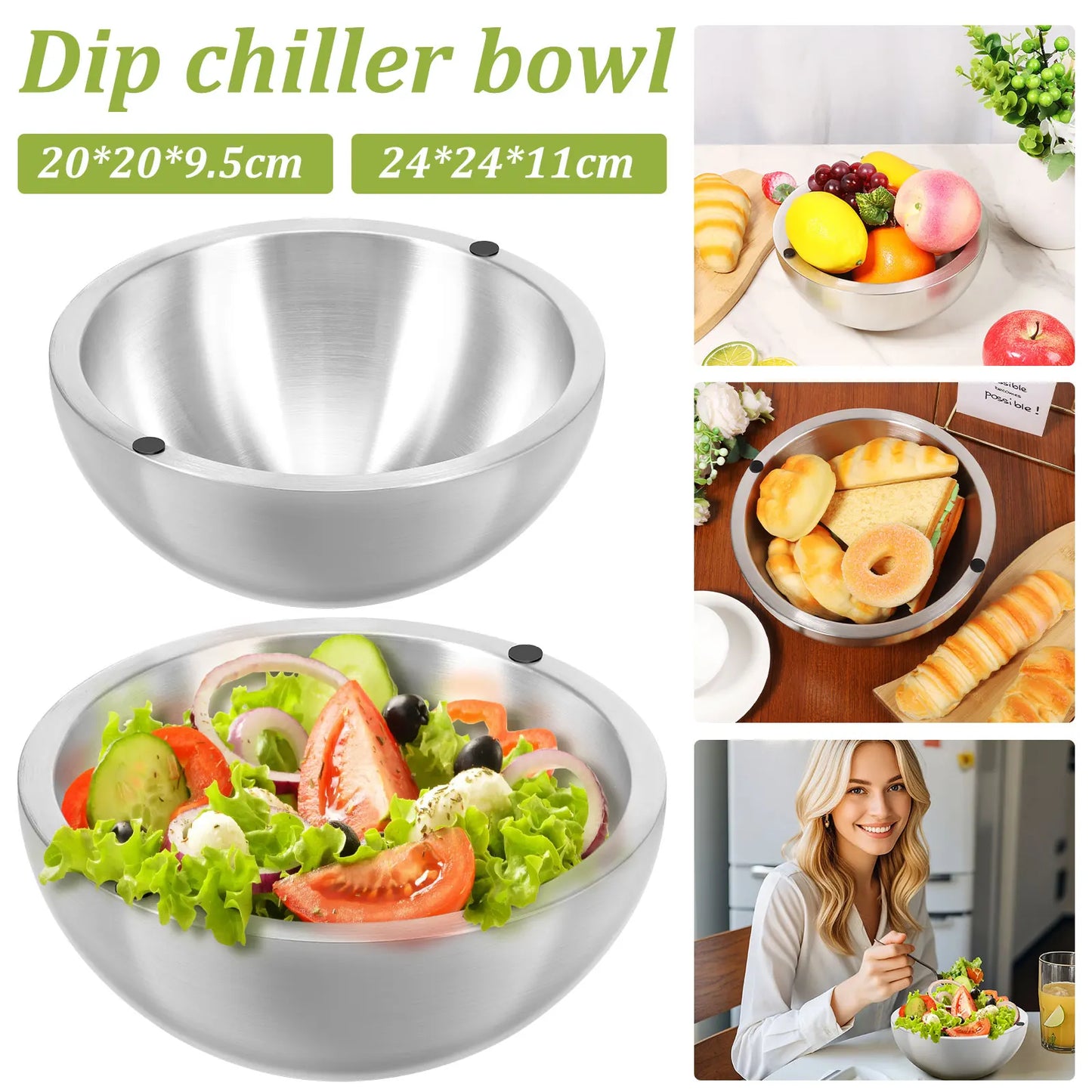 Stainless Steel Mixing Bowl with Ice Cavity
