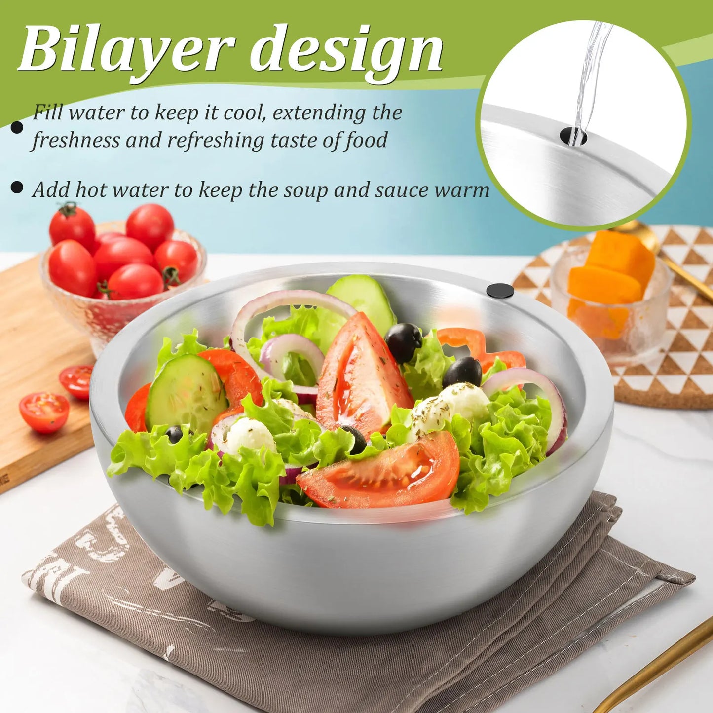 Stainless Steel Mixing Bowl with Ice Cavity