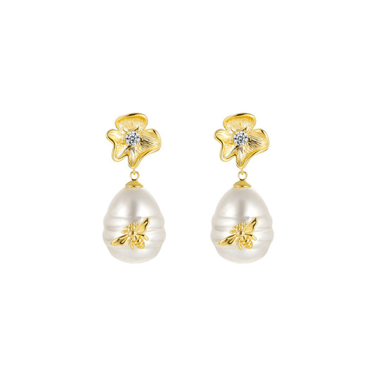 Beloved Bee Drop Gold Earrings-0