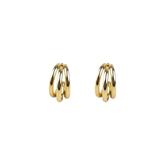 Trio Hollow Hoop Gold Earrings-0