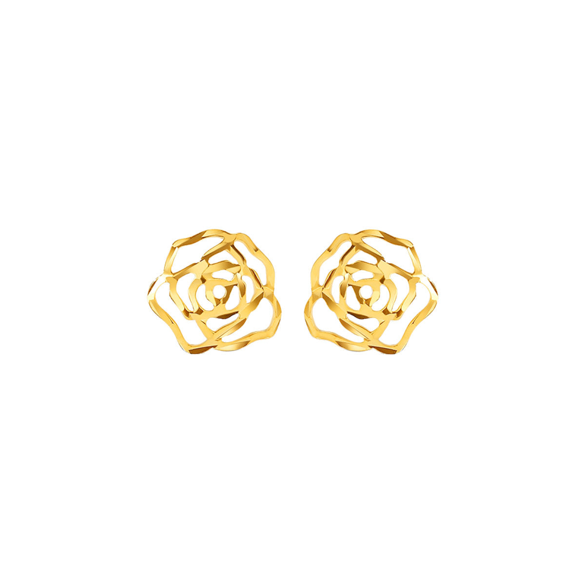 Hollow Out Wild Rose Stud Gold Earrings-0