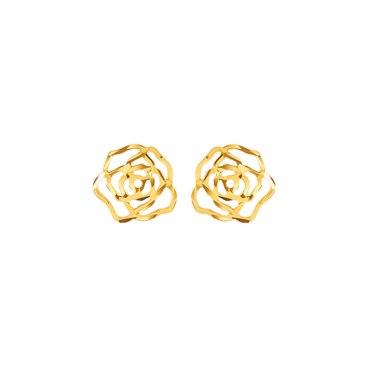 Hollow Out Wild Rose Stud Gold Earrings-0