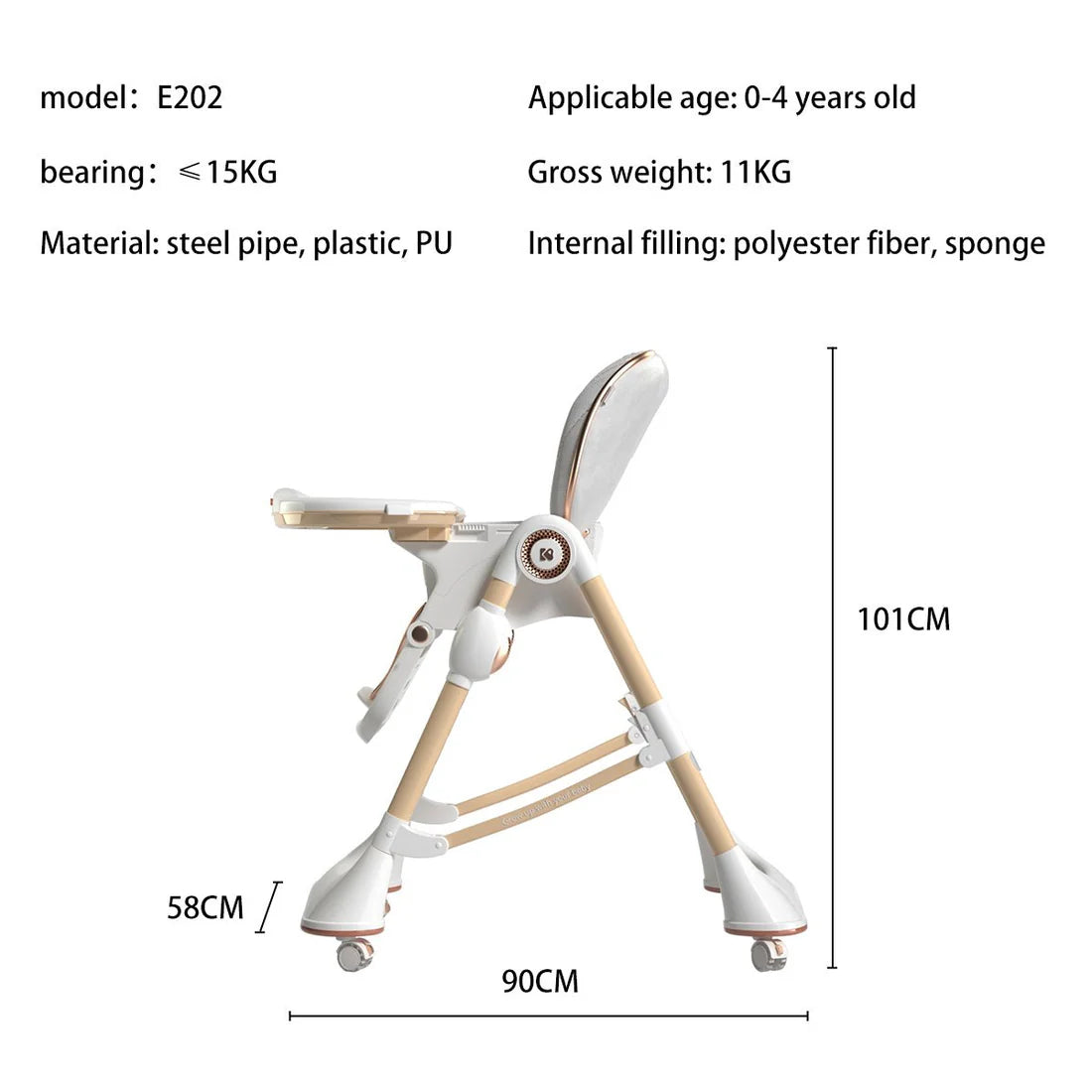 Happy Growth Orange Multifunctional Baby High Chair