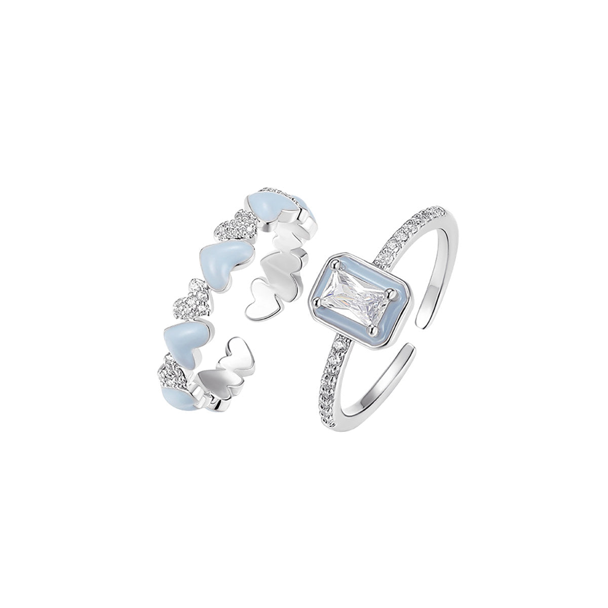 Heart Eternity Cuff Silver Ring Set-0