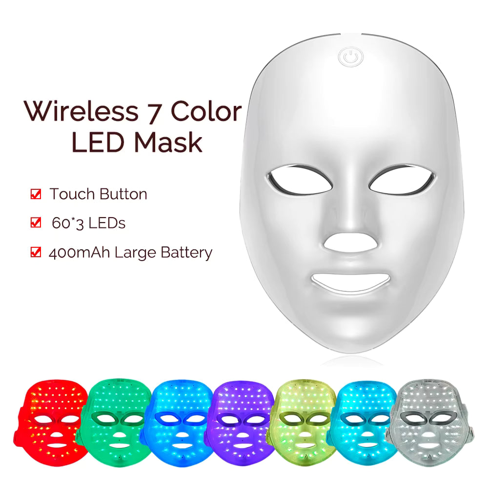 Wireless 7 Colors LED Face Beauty Mask for Skin Tighten Rejuvenation