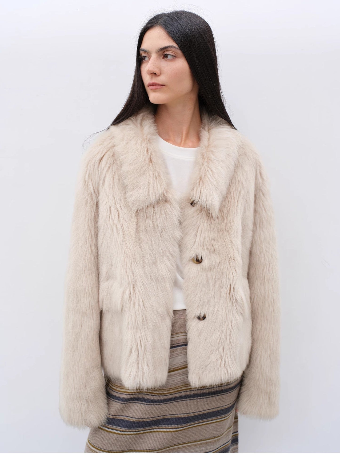 "Dream Walk" long lapel Tuscan wool sheepskin short fur coat for women