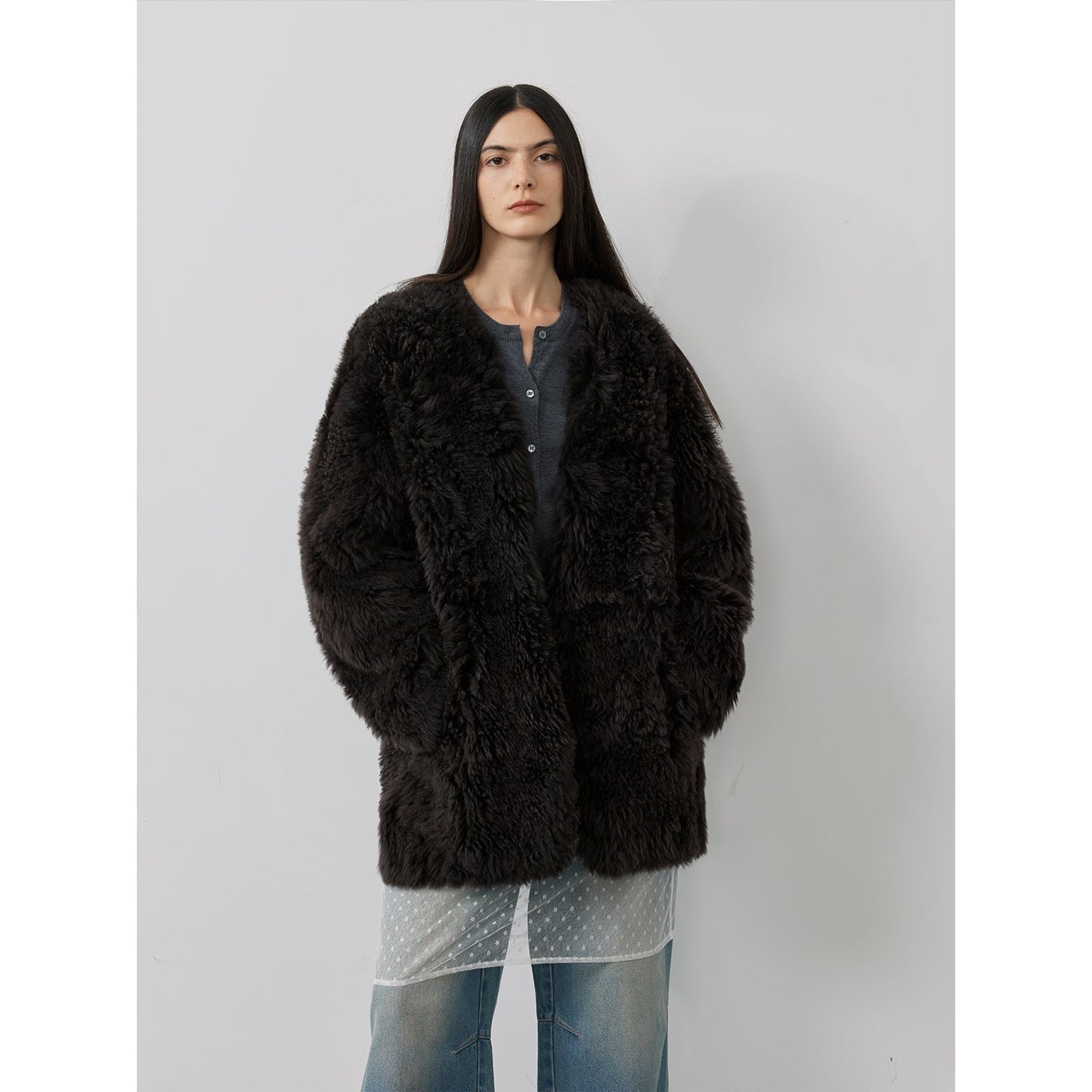 Peach Sheepskin Coat for Winter