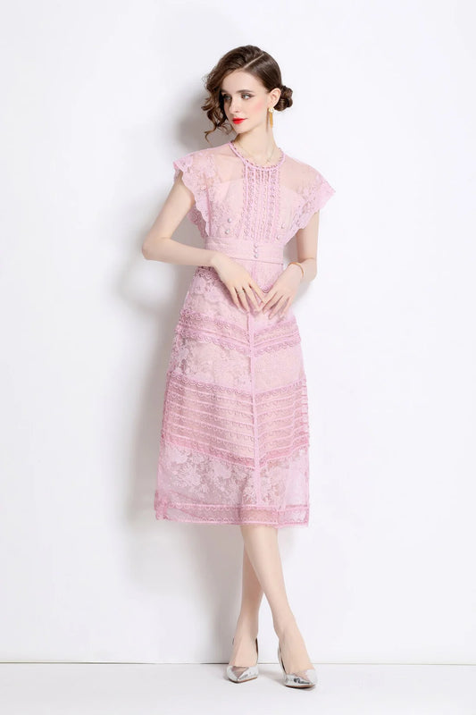 Sweet Floral Embroidered Tea Dress
