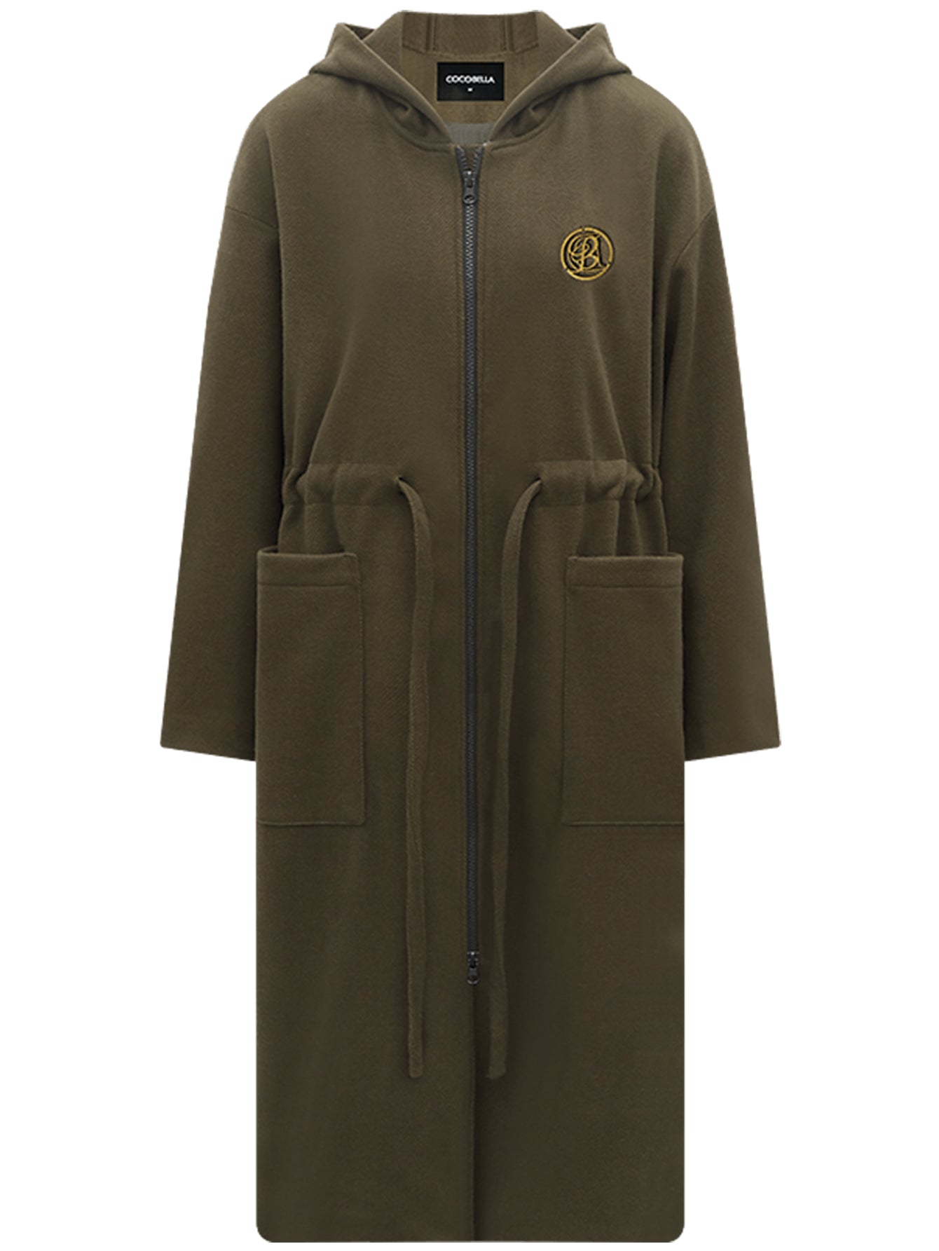 Adjustable Drawstring Brown Hooded Wool Coat Women-3