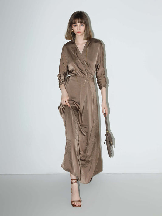 Antique Brown Satin Wrap Dress-1