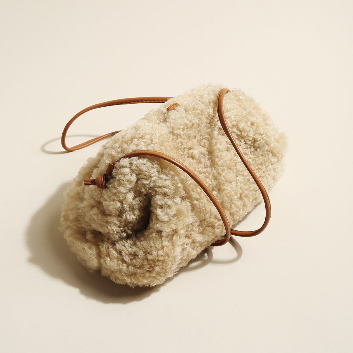 Apricot Beige Furry Double Thin Strap Shoulder Bag-1