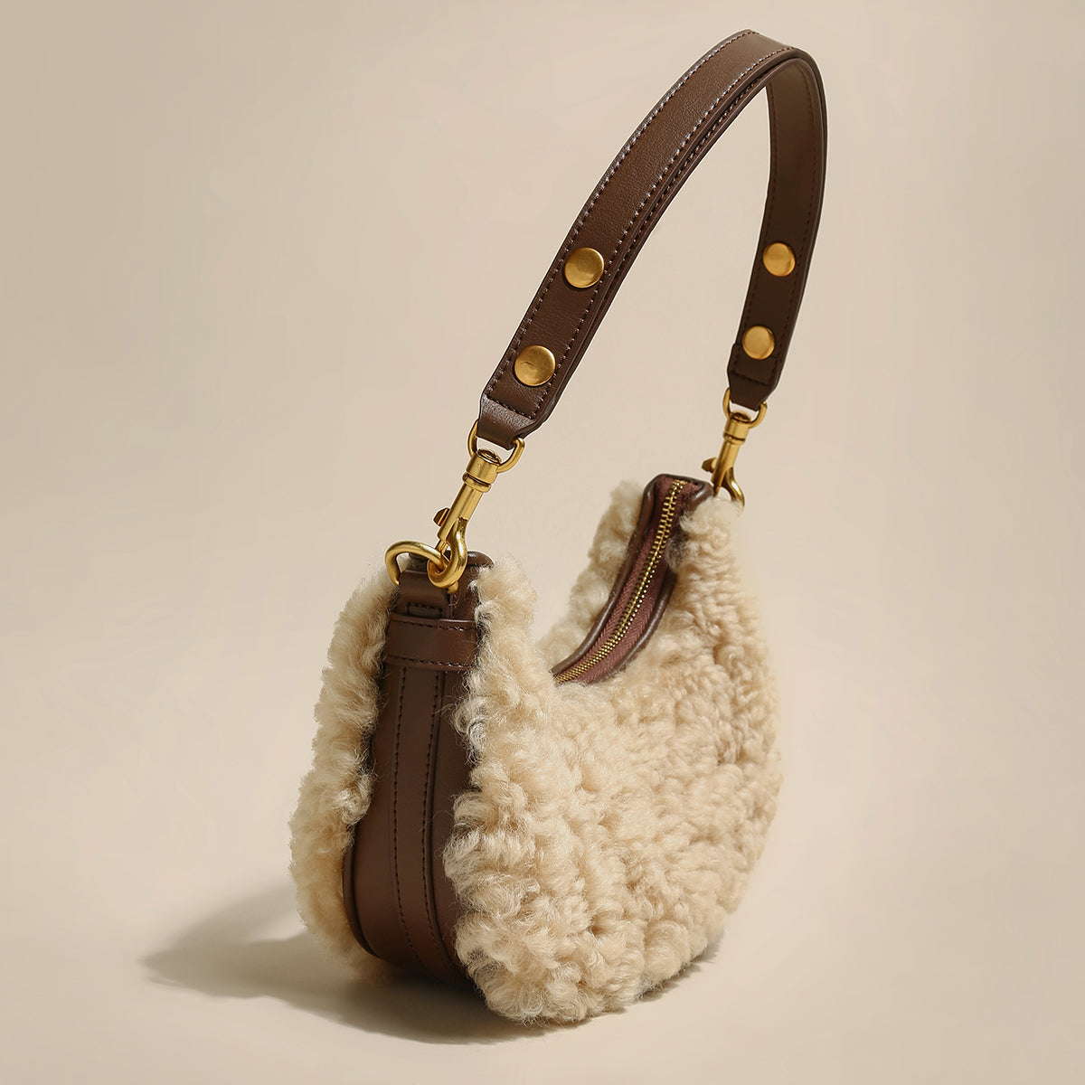 Apricot Beige Furry Mini Daily Shoulder Bag-1