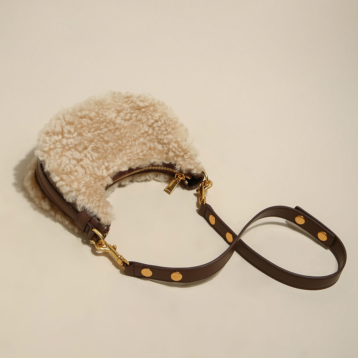 Apricot Beige Furry Mini Daily Shoulder Bag-3