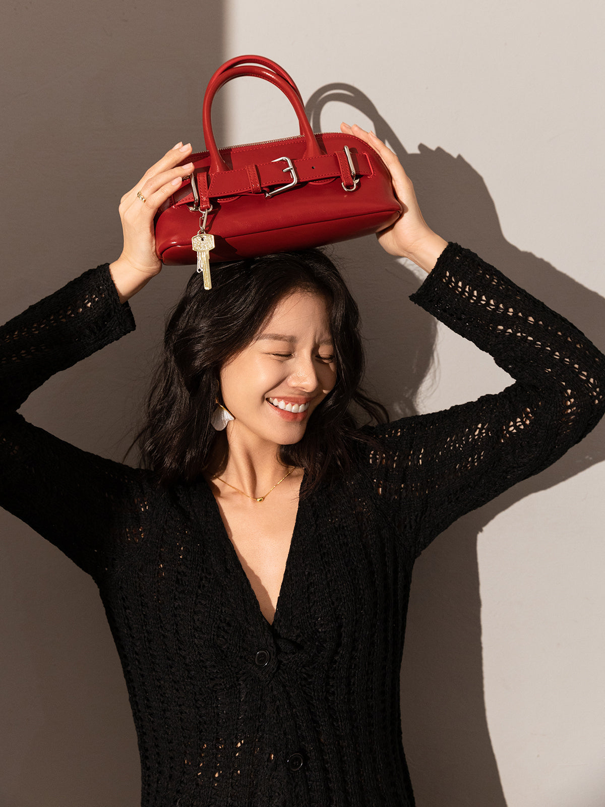 Baguette Belted Clasp Top Handle Bag-4