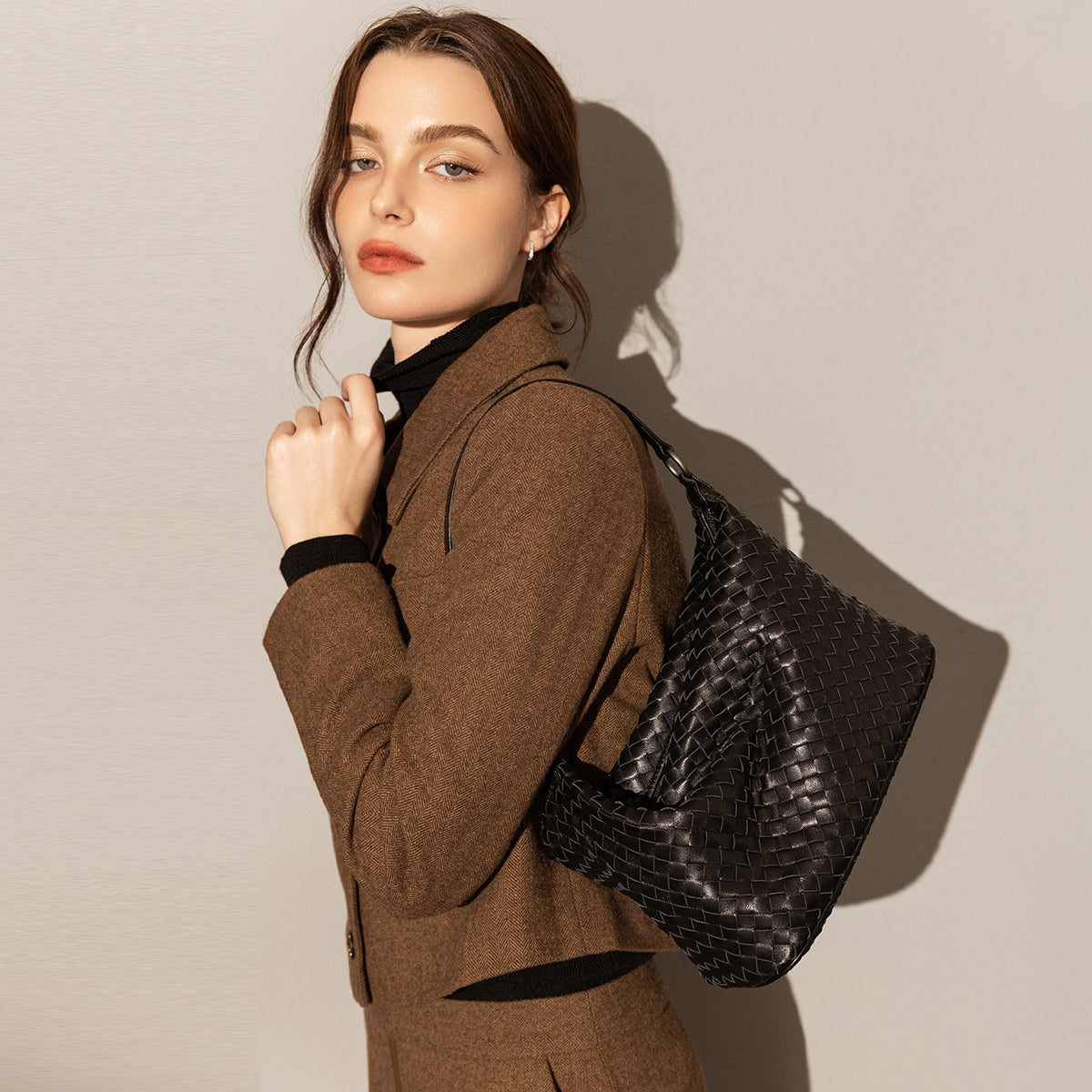 Belmont Black Slouchy Woven Shoulder Bag-3