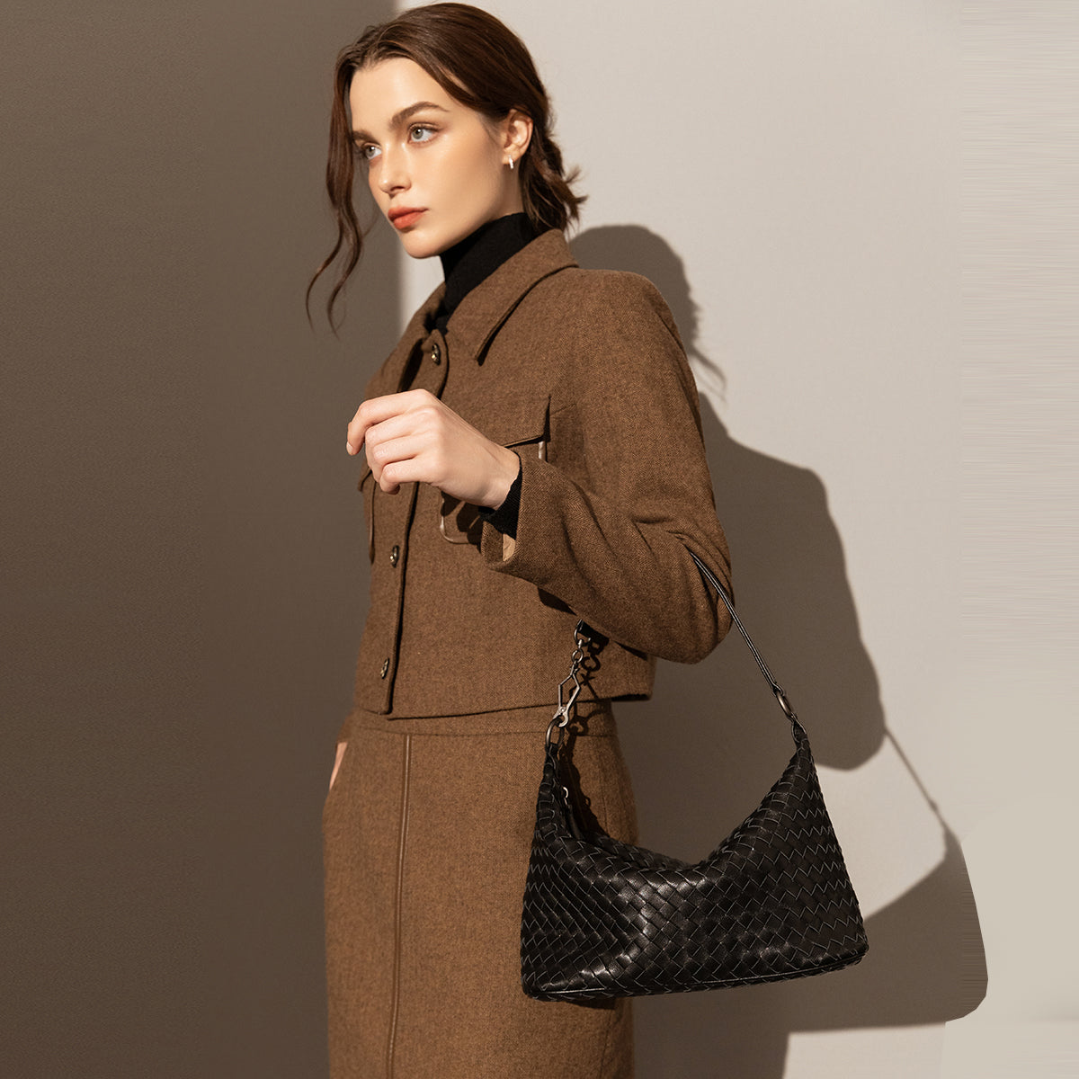 Belmont Black Slouchy Woven Shoulder Bag-4