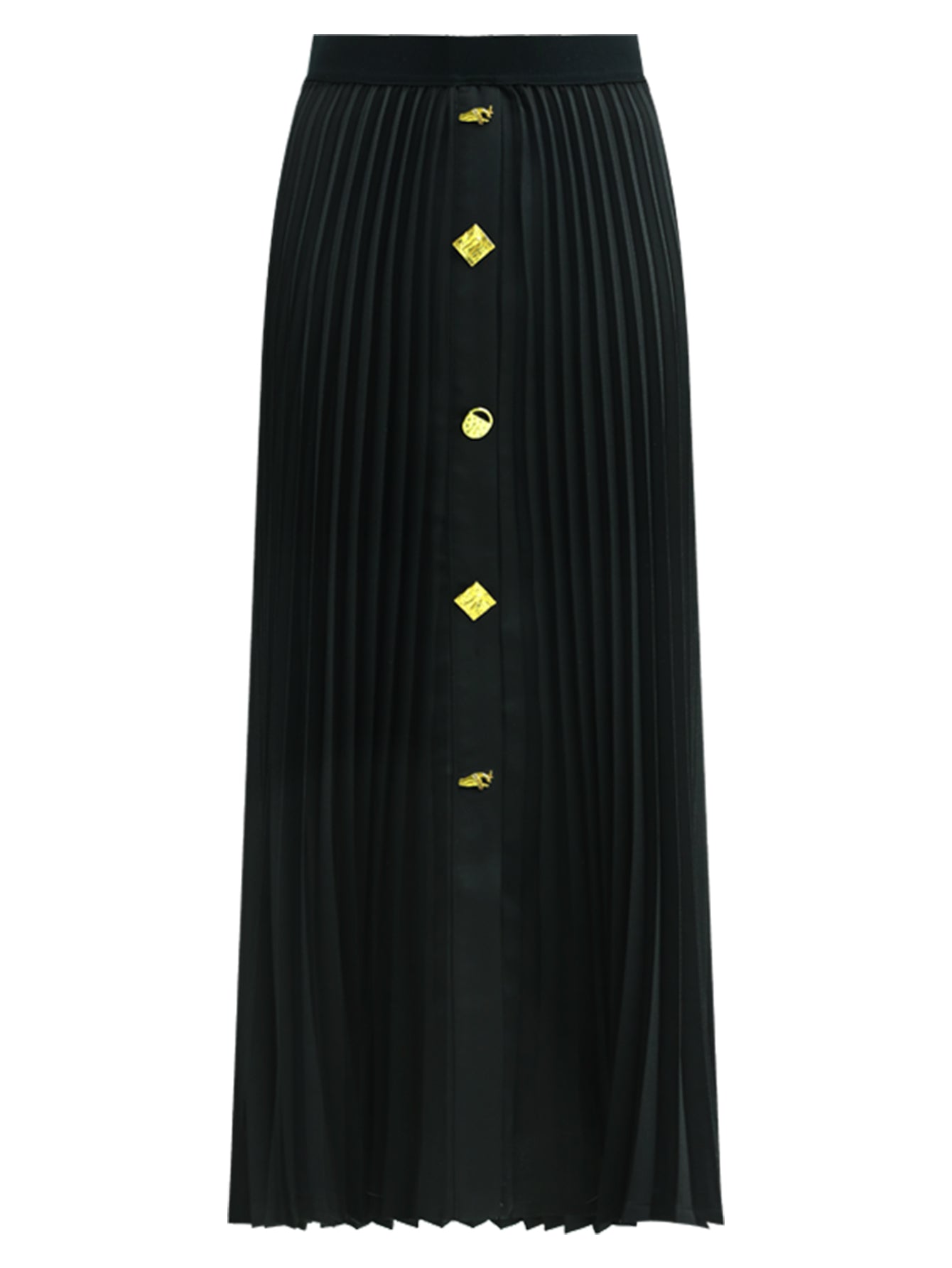 Black Pleated Skirt With Gold Metal Buttons-3